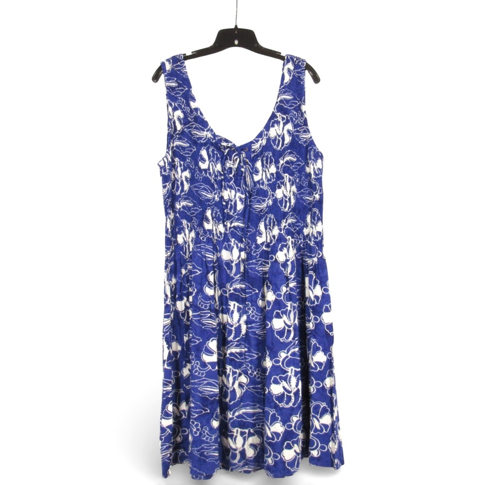 NWT BALI BATIKS Blue HAND PAINTED Twill BEADED TROPICAL Smock Fit & Flare Sz 1X